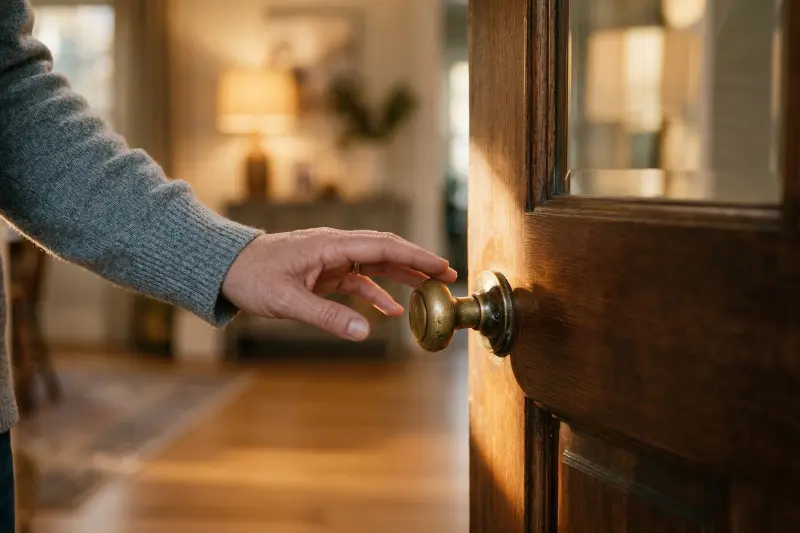 The Real Reason You Can't Pull the Trigger on Buying a Home 1 Person hesitating at front door - scared to buy a house